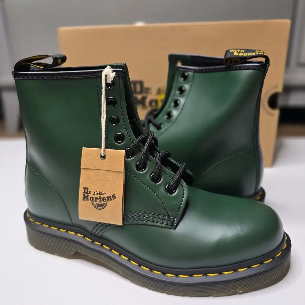 Dr. Martens Green Smooth Leather 8-Eye Lace-Up Ankle Boots